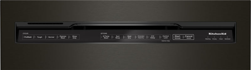 Lave-vaisselle encastré KitchenAid de 24 po et de 44 dBA avec commandes à l’avant et 3e panier - acier inoxydable noir avec fini PrintShieldMC - KDFM404KBS