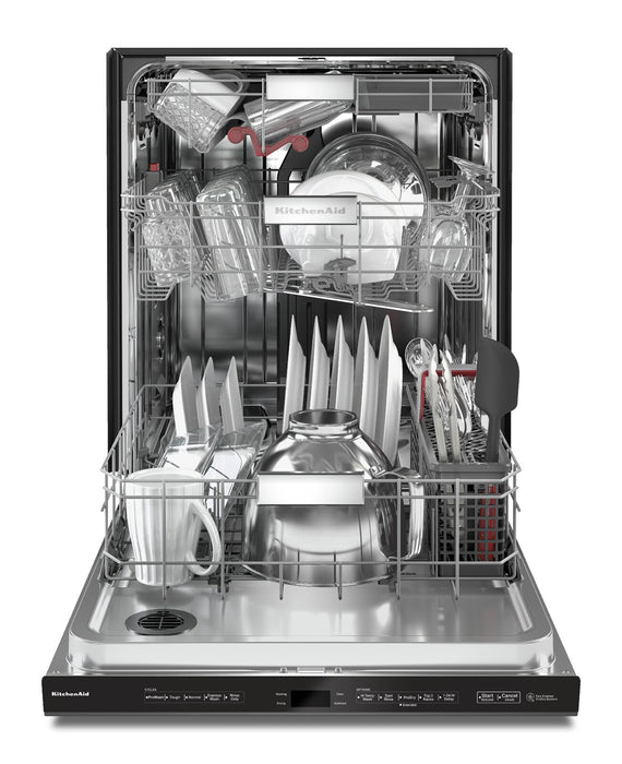 Lave-vaisselle encastré KitchenAid de 24 po et de 44 dBA avec commandes sur le dessus et 3e panier - acier inoxydable noir avec fini PrintShieldMC - KDPM604KBS