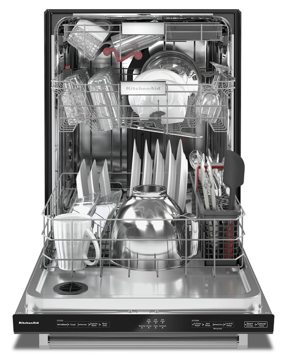 Lave-vaisselle encastré KitchenAid de 24 po et de 44 dBA avec commandes sur le dessus et 3e panier - acier inoxydable noir avec fini PrintShieldMC - KDTM404KBS