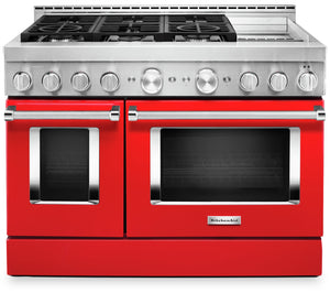 Cuisinière à gaz intelligente KitchenAid 48 po de style commercial, plaque chauffante - KFGC558JPA