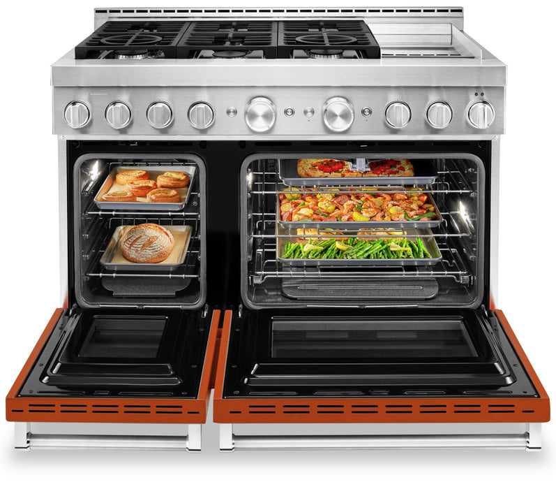 Cuisinière intelligente hybride KitchenAid de 6,3 pi³ avec autonettoyage et plaque chauffante - orange brûlé - KFDC558JSC