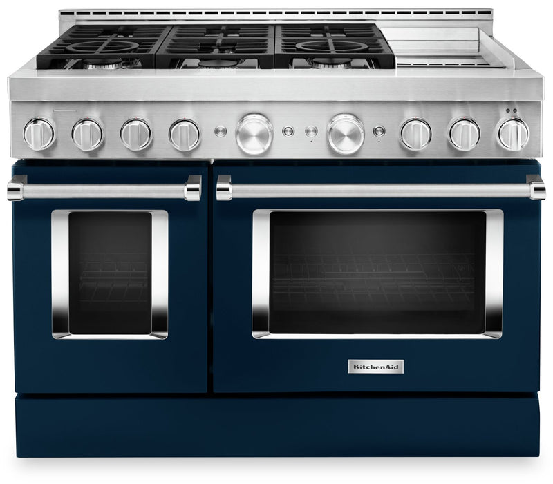 KitchenAid 48'' Smart Commercial-Style Dual Fuel Range with Griddle - KFDC558JIB - Dual Fuel Range in Ink Blue 