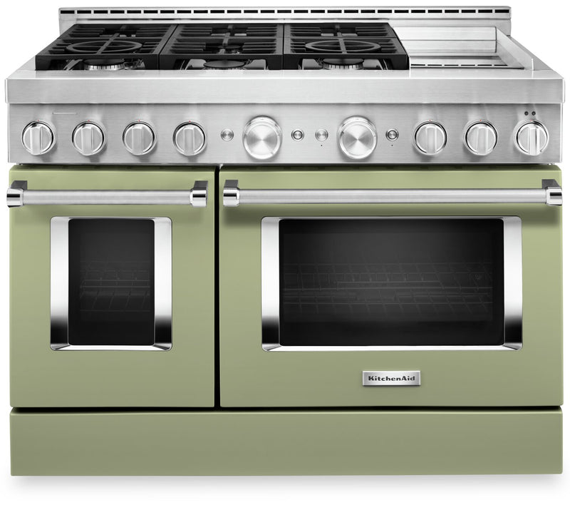 KitchenAid 48'' Smart Commercial-Style Gas Range with Griddle - KFGC558JAV - Gas Range in Matte Avocado 