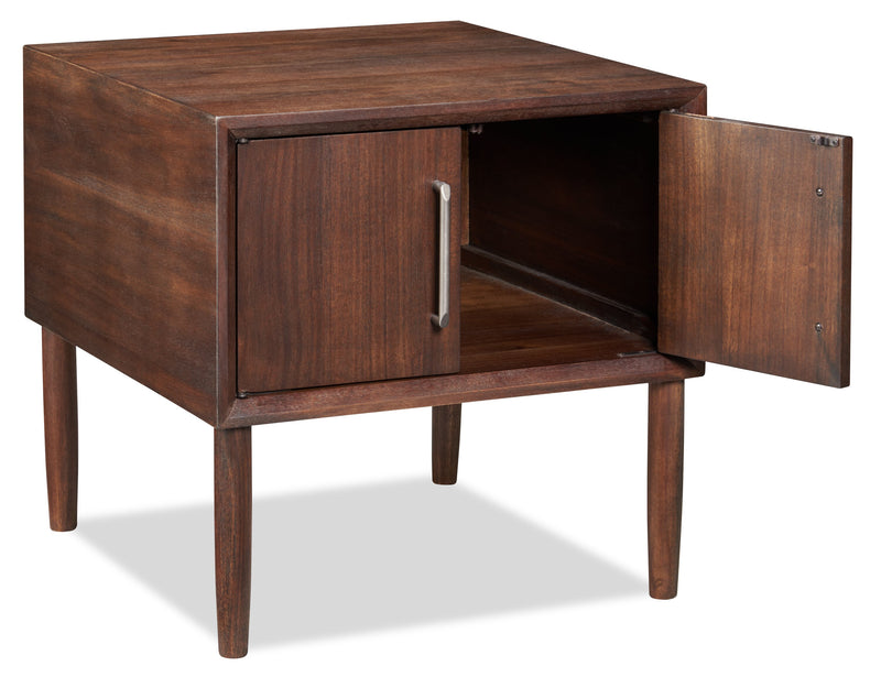 Table de bout rétro Kisper de 22,13 po avec rangement - bois brun foncé