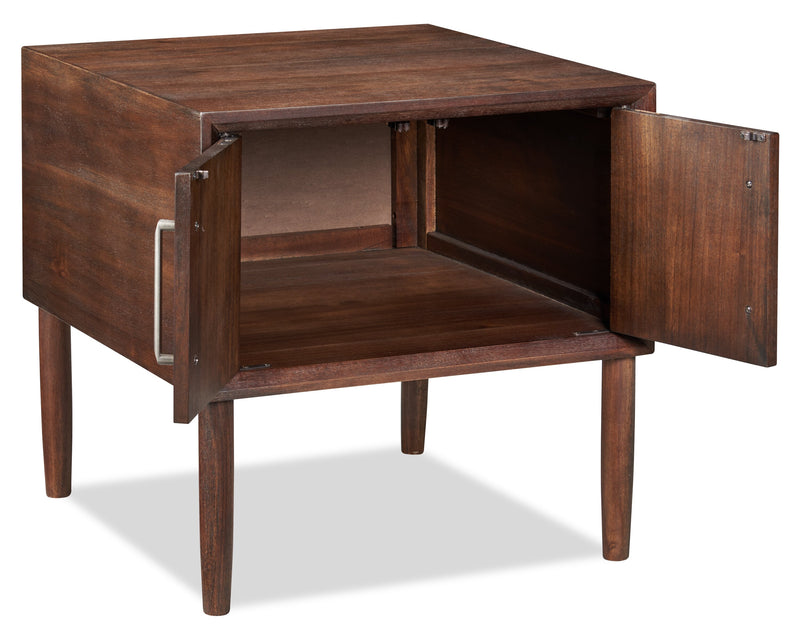 Table de bout rétro Kisper de 22,13 po avec rangement - bois brun foncé