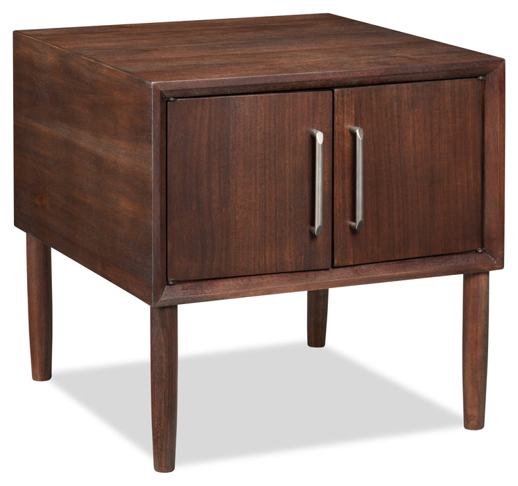 Table de bout rétro Kisper de 22,13 po avec rangement - bois brun foncé