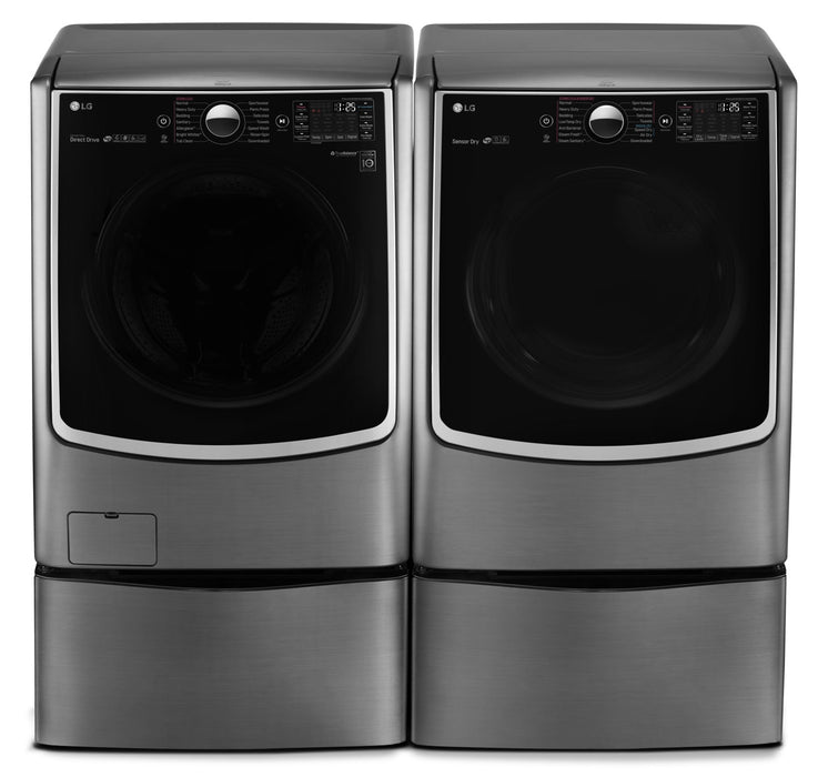 Laveuse à chargement frontal de 5,2 pi³, laveuse-piédestal et sécheuse électrique de 7,4 pi³ de LG - acier graphite
