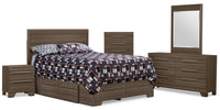 Ensemble de chambre à coucher Olivia 7 pièces avec lit double de rangement - gris