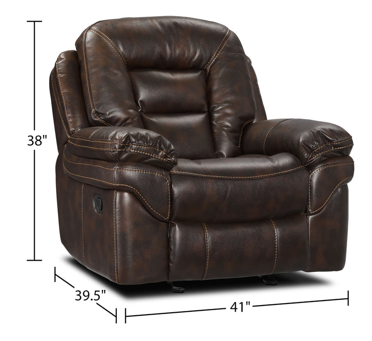 Fauteuil berçant et inclinable Leo de 41 po en tissu d’apparence cuir - brun noyer