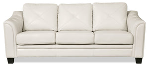 Sofa Andi de 84 po en tissu d’apparence cuir avec capitonnage - beige