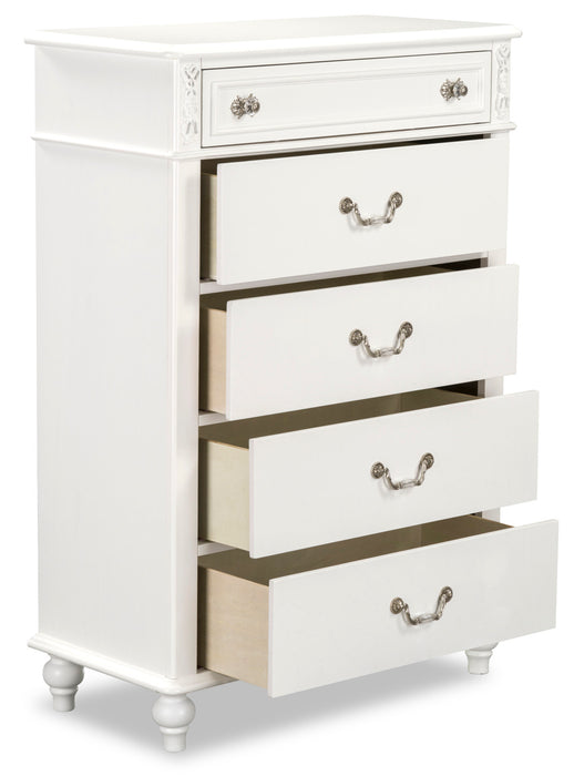 Commode verticale Livy de 35 po (L) à 5 tiroirs pour enfants - blanche