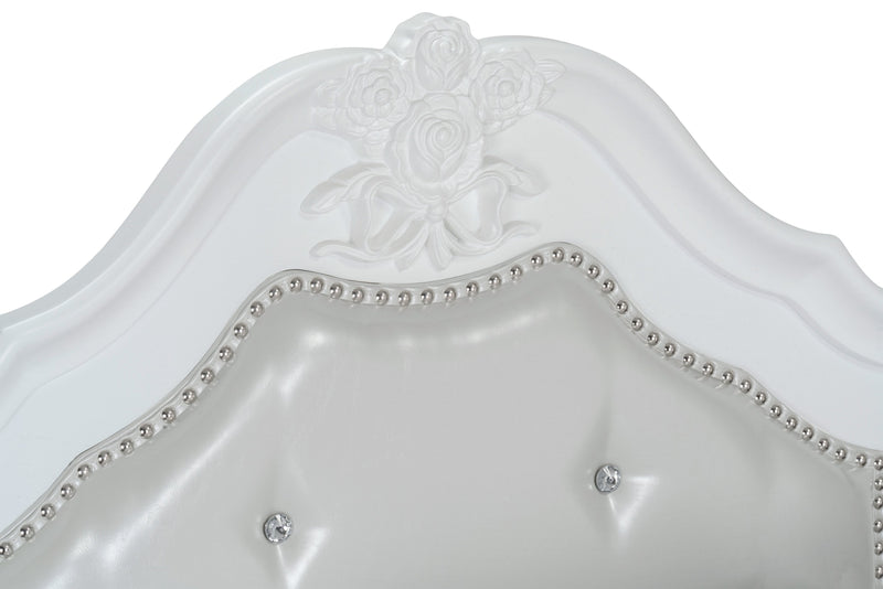 Ensemble de chambre à coucher Livy 6 pièces pour enfants avec lit à panneau, commode, miroir et table de nuit, blanc - format lit double