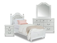 Ensemble de chambre à coucher Livy 6 pièces pour enfants avec lit à panneau, commode, miroir et table de nuit, blanc - format lit simple