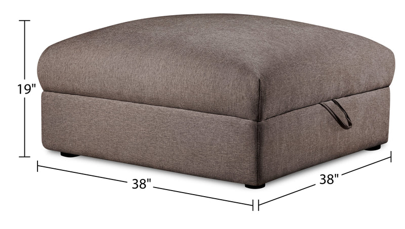 Pouf de rangement modulaire Lotus de Kort & Co. de 38 po en tissu de chenille avec coussin en duvet et plumes - brun café