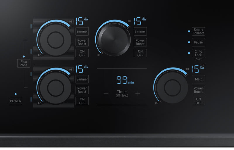 Surface de cuisson à induction intelligente Samsung de 30 po à 5 éléments avec zone polyvalente et technologie Virtual FlameMC - acier inoxydable noir - NZ30K7880UG/AA