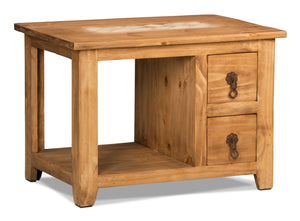 Table de bout rustique Santa Fe Rustico de 27,5 po avec rangement et tablette - pin naturel avec incrustation de marbre
