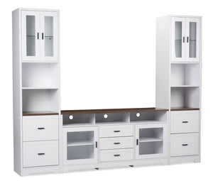 Meuble audio-vidéo Melody 3 pièces de 100 po avec rangement et système de gestion des câbles pour téléviseurs jusqu’à 65 po - blanc