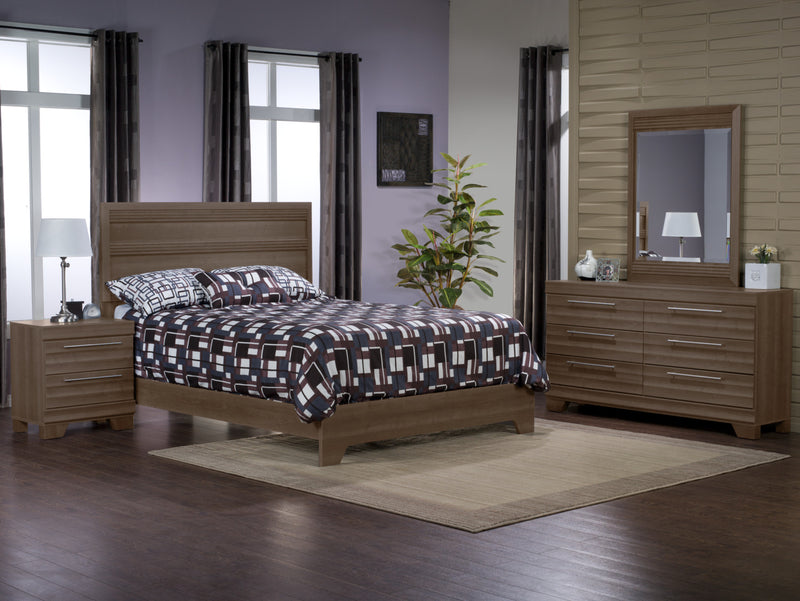 Ensemble de chambre à coucher Olivia 6 pièces avec grand lit et 2 tables de nuit - gris
