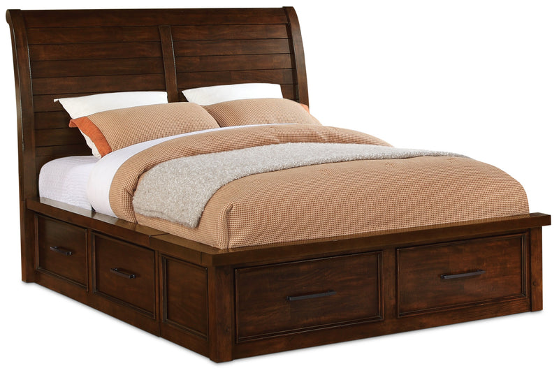 Ensemble Sonoma 4 pièces avec grand lit de rangement et commode verticale - brun foncé
