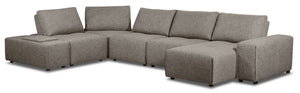 Sofa sectionnel modulaire Modera 7 pièces en tissu d'apparence lin avec 1 console -gris