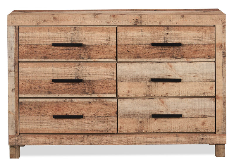 Commode rustique Mojave de 57,4 po (L) x 37,8 po (H) à 6 tiroirs pour la chambre à coucher - brun naturel