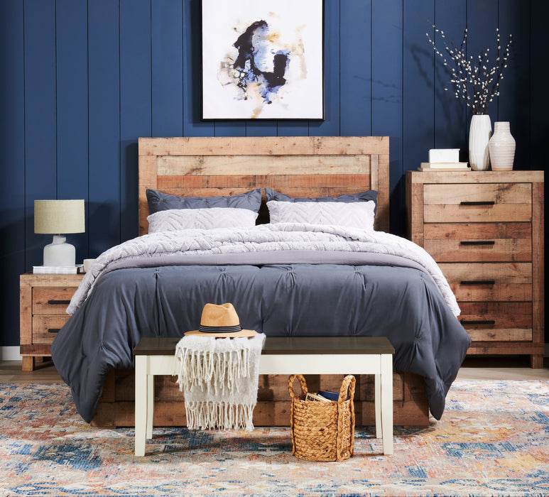 Ensemble de chambre à coucher Mojave 6 pièces rustique avec lit, commode, miroir et table de nuit, brun - format très grand lit