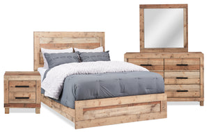 Ensemble de chambre à coucher Mojave 6 pièces rustique avec lit, commode, miroir et table de nuit, brun - format grand lit
