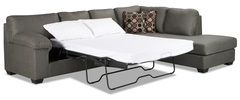 Sofa-lit sectionnel de droite Morty 2 pièces fabriqué au Canada en tissu d’apparence cuir avec coussins décoratifs - gris