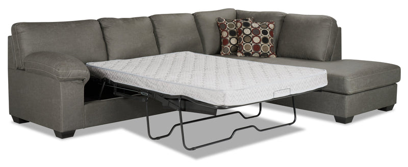 Sofa-lit sectionnel de droite Morty 2 pièces fabriqué au Canada en tissu d’apparence cuir avec coussins décoratifs - gris