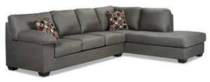 Sofa-lit sectionnel de droite Morty 2 pièces en tissu d'apparence cuir - gris