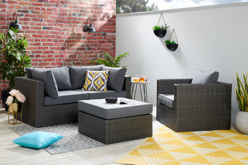 Fauteuil Morris pour la terrasse à l’extérieur, osier en résine tressé à la main, tissu en oléfine, résistant aux rayons UV et aux intempéries - gris