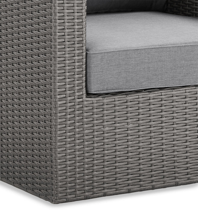 Fauteuil Morris pour la terrasse à l’extérieur, osier en résine tressé à la main, tissu en oléfine, résistant aux rayons UV et aux intempéries - gris