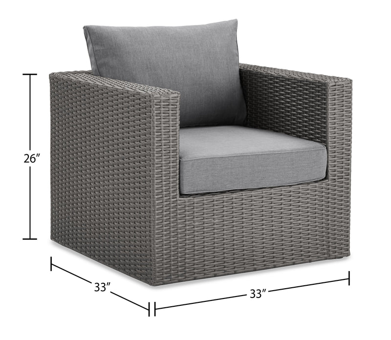 Fauteuil Morris pour la terrasse à l’extérieur, osier en résine tressé à la main, tissu en oléfine, résistant aux rayons UV et aux intempéries - gris