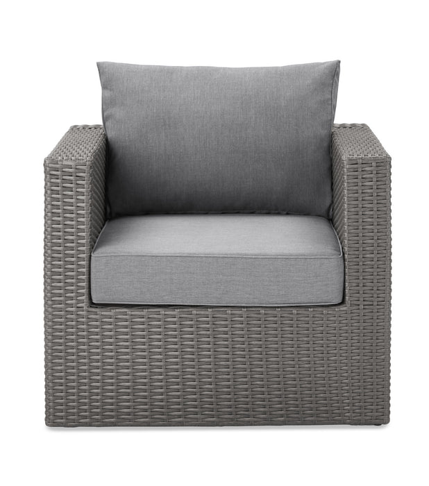 Fauteuil Morris pour la terrasse à l’extérieur, osier en résine tressé à la main, tissu en oléfine, résistant aux rayons UV et aux intempéries - gris