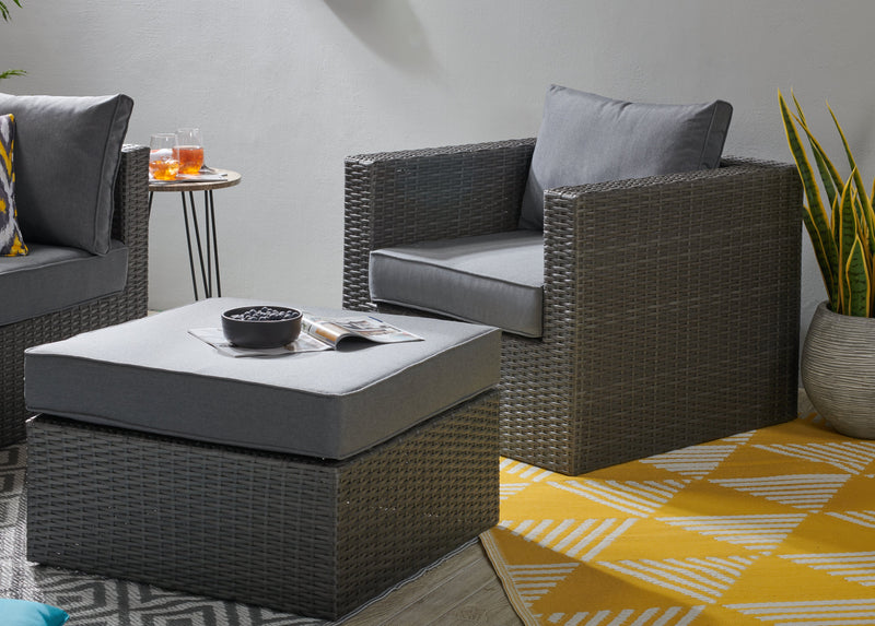 Fauteuil Morris pour la terrasse à l’extérieur, osier en résine tressé à la main, tissu en oléfine, résistant aux rayons UV et aux intempéries - gris
