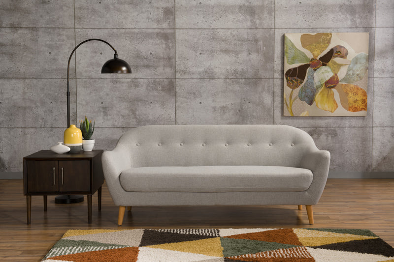 Sofa Calla de 73,62 po de format condo en tissu d’apparence lin avec capitonnage et pattes en bois - gris clair