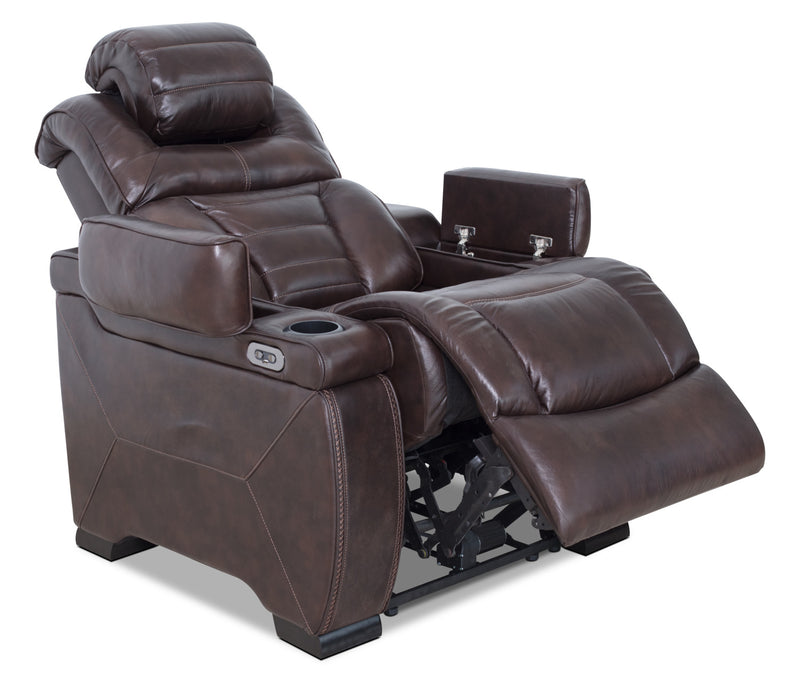 Fauteuil à inclinaison électrique Hugo de 37 po en cuir véritable avec appuie-tête électrique et deux porte-gobelets - brun