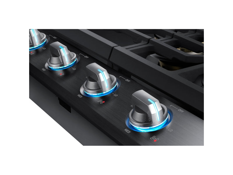 Surface de cuisson à gaz intelligente Samsung de 30 po à 5 brûleurs avec brûleur double puissant de 22 000 BTU, plaque chauffante et grille pour wok - acier inoxydable noir - NA30N7755TG/AA