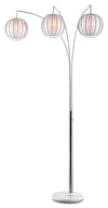 Lampe à pied arquée en acier brossé avec 3 abat-jours de type lanterne