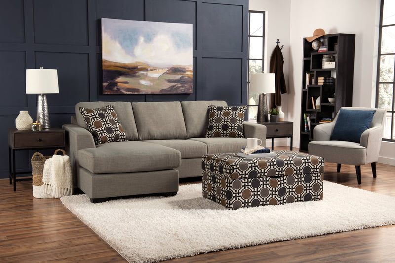 Sofa sectionnel réversible Nina 2 pièces fabriqué au Canada en tissu d’apparence lin avec coussins décoratifs - gris lagon