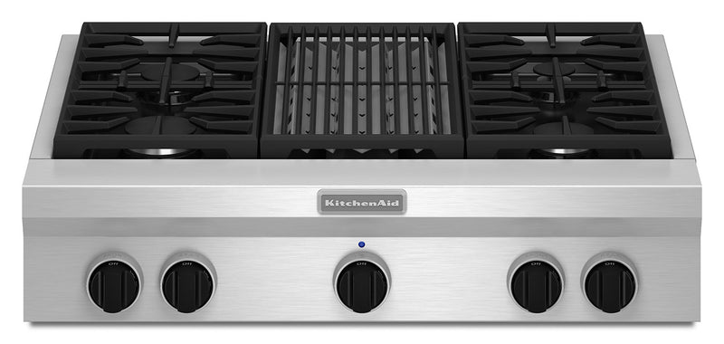 Table de cuisson au gaz de type commercial avec barbecue KitchenAid de 36 po - KGCU462VSS 