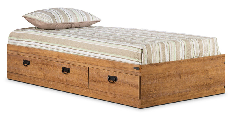Driftwood Twin Mates Platform Bed - Rustic style Bed in Light Wood Engineered Wood and Laminate Veneers