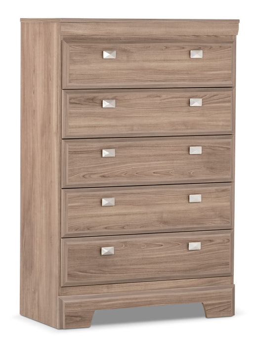 Ens. Yorkdale 5pcs de couleur claire avec lit double de rangement, commode verticale, table de nuit