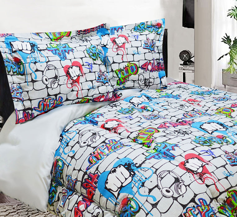 Ensemble d'édredon Graffiti Wall de 2 pièces pour lit simple
