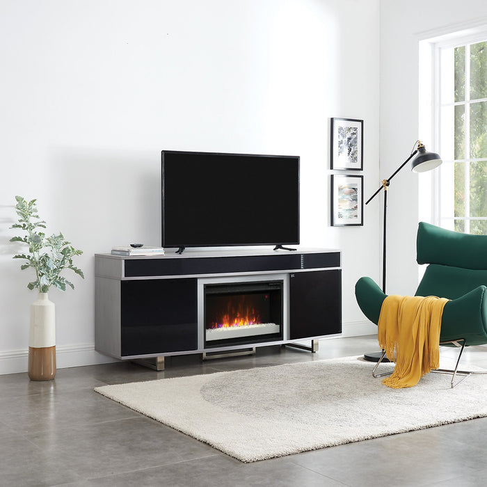 Meuble pour téléviseur moderne Odesos de 72 po avec foyer électrique, rangement et système de gestion des câbles pour téléviseurs jusqu’à 80 po - gris