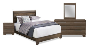 Ensemble de chambre à coucher Olivia 6 pièces fabriqué au Canada avec lit, commode, miroir et table de nuit, gris - format grand lit