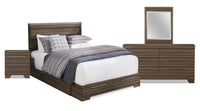  Ensemble de chambre à coucher Olivia 6 pièces fabriqué au Canada avec lit de rangement, commode, miroir et table de nuit, gris - format grand lit