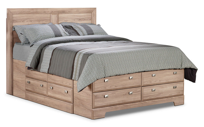 Ens. Yorkdale 5pcs de couleur claire avec lit double de rangement, commode verticale, table de nuit