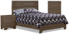 Ens. de chambre à coucher Olivia 5 pièces avec grand lit, commode verticale et table de nuit - gris