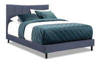  Lit plateforme rembourré Paseo en tissu bleu marine - format grand lit